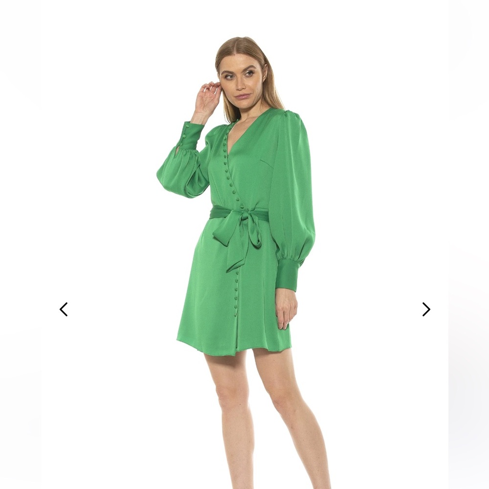 ALEXIA ADMOR bubble sleeve wrap dress green 12